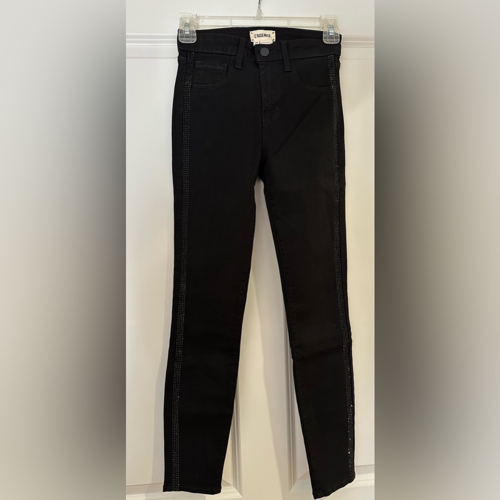 L’Agence Margot black on black rhinestone tuxedo stripe NWOT SIZE 24 - Picture 10 of 10